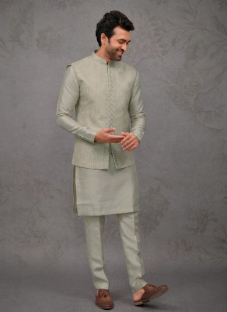 Silk Kurta Payjama with Jacket In Green