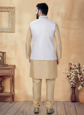 Silk Kurta Payjama with Jacket with Embroidered, Lace, Sequins and Thread Work