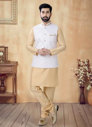 Silk Kurta Payjama with Jacket with Embroidered, Lace, Sequins and Thread Work