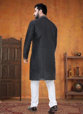 Silk Kurta Pyjama In Black