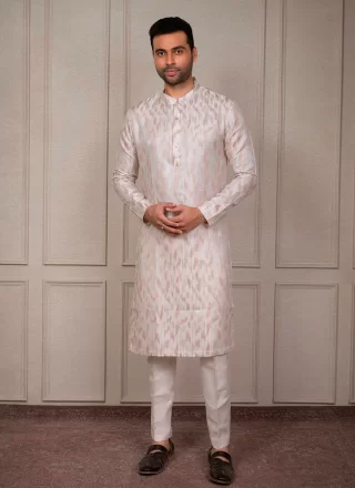 Silk Kurta Pyjama In Peach