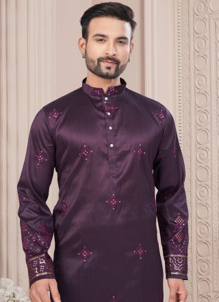 Silk Kurta Pyjama In Purple
