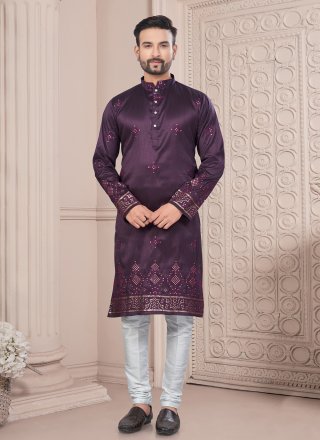 Silk Kurta Pyjama In Purple