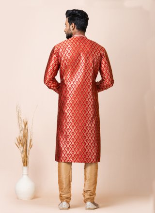 Silk Kurta Pyjama In Red