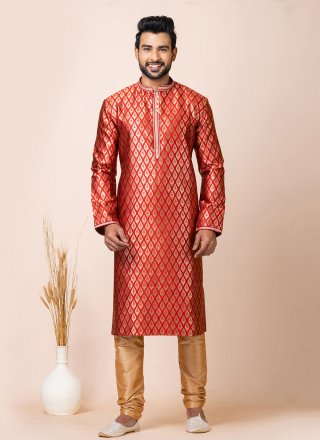 Silk Kurta Pyjama In Red