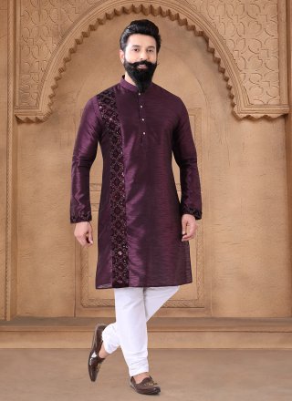 Silk Kurta Pyjama In Wine