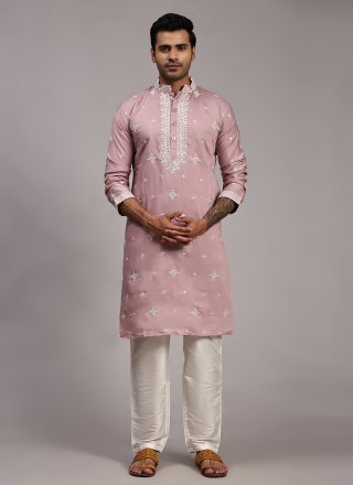 Silk Kurta Pyjama with Embroidered Work
