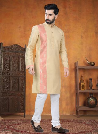 Silk Kurta Pyjama with Print Work