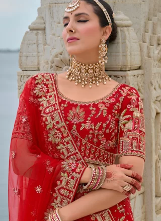 Silk Lehenga Choli with Embroidered, Khatli, Thread and Zari Work