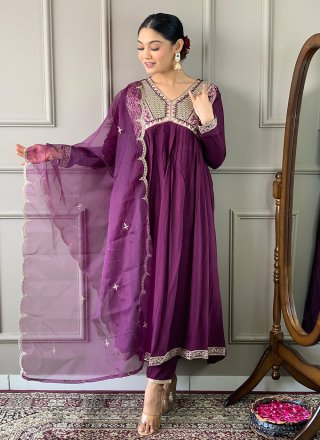 Silk Pant Style Suit with Embroidered and Print Work