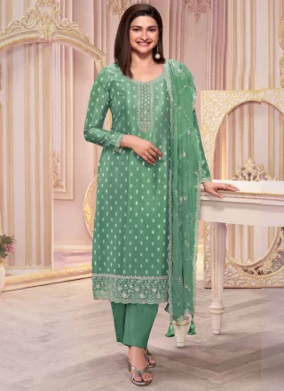 Silk Pant Style Suit with Embroidered Work