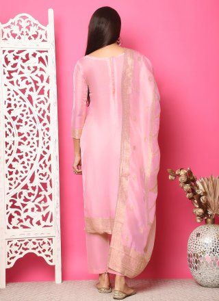 Silk Pant Style Suit with Jacquard Work