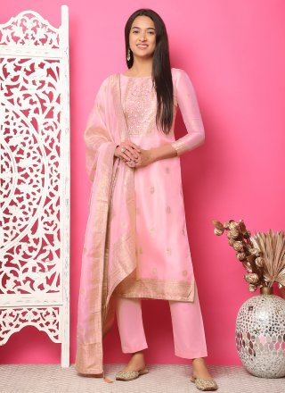 Silk Pant Style Suit with Jacquard Work
