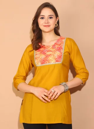 Silk Party Wear Kurti with Lace and Print Work