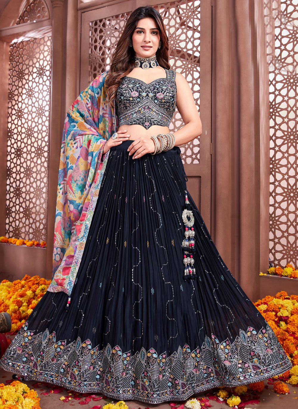 Party wear black lehenga choli best sale