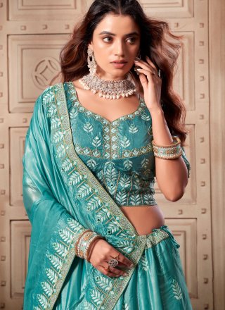Silk Readymade Lehenga Choli In Firozi