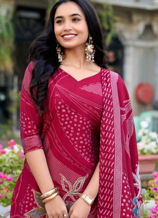 Silk Readymade Salwar Suit with Beads and Floral Patch Work