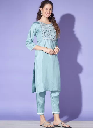 Silk Salwar Suit In Aqua Blue