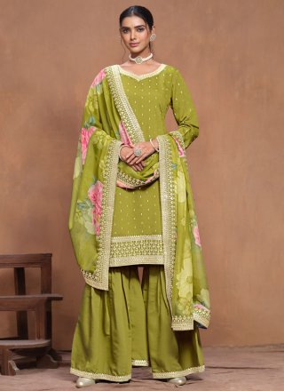 Silk Salwar Suit In Green