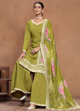 Silk Salwar Suit In Green