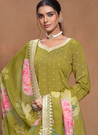 Silk Salwar Suit In Green