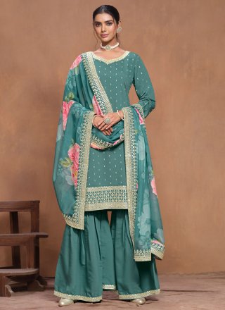 Silk Salwar Suit In Rama