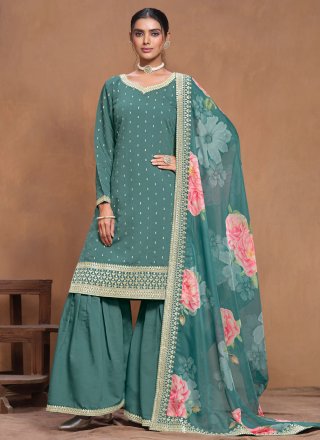 Silk Salwar Suit In Rama