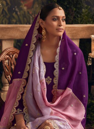 Silk Salwar Suit In Violet