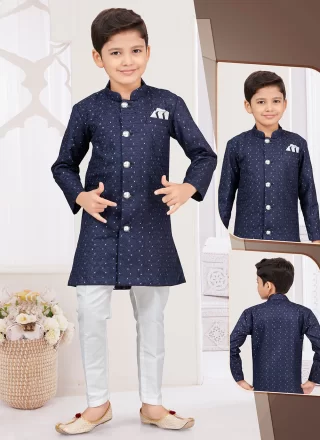 Silk Sherwani Kids Wear In Blue