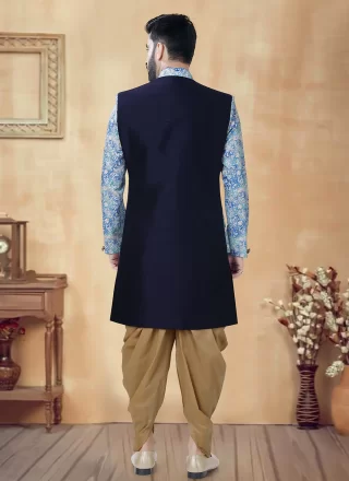 Silk Sherwani Mens Wear In Blue