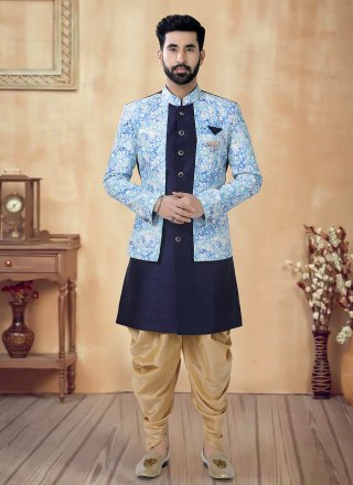 Silk Sherwani Mens Wear In Blue
