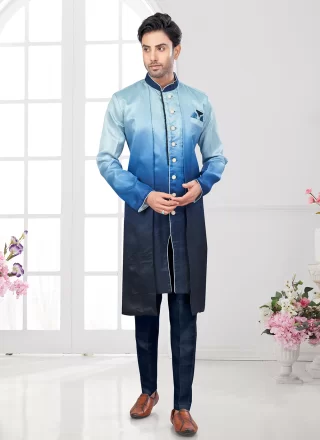 Silk Sherwani Mens Wear In Blue