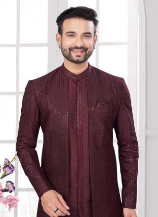 Silk Sherwani Mens Wear In Brown