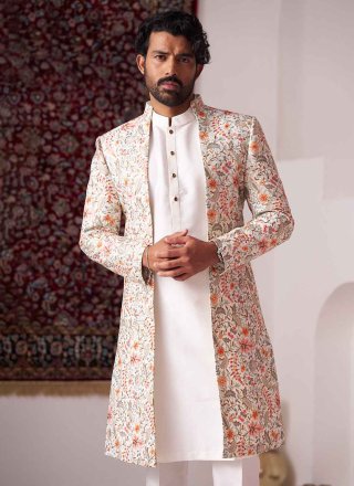 Silk Sherwani Mens Wear In Off White