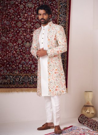 Silk Sherwani Mens Wear In Off White