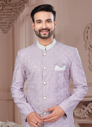 Silk Sherwani Mens Wear In Purple