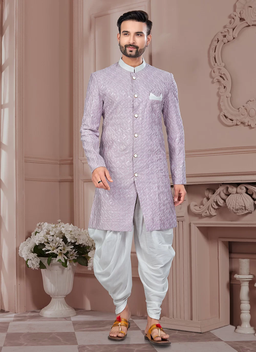 Silk Sherwani Mens Wear In Purple