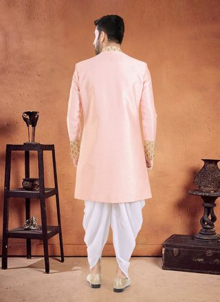 Silk Sherwani Mens Wear with Diamond and Patch Border Work
