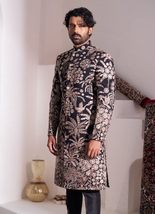 Silk Sherwani Mens Wear with Embroidered Work