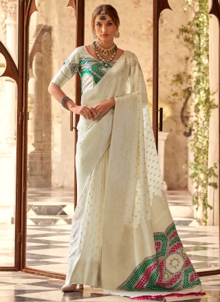 Off White Colour chanderi silk With Beautiful Embroidery Work Saree Bollywood Style Party Wear Saree Wedding online Saree Beautiful sari