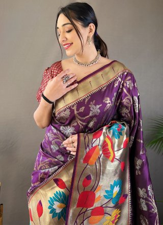 Silk Trendy Saree In Purple