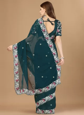 Silk Trendy Saree In Teal