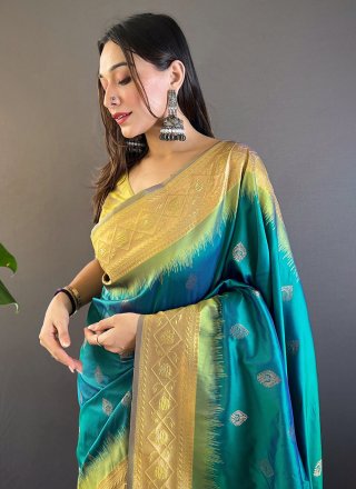 Silk Trendy Saree In Teal