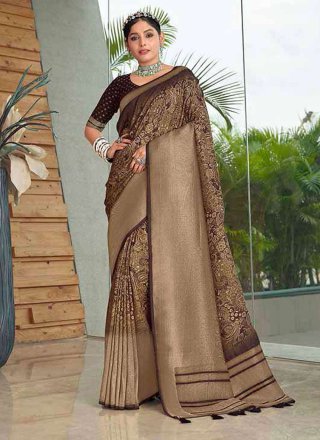 Buy Dark Brown Saree In Cotton Silk With Kundan And Beads Embroidered  Border KALKI Fashion India