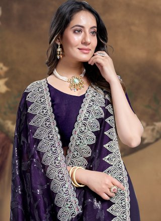Silk Trendy Saree with Embroidered and Sequins Work