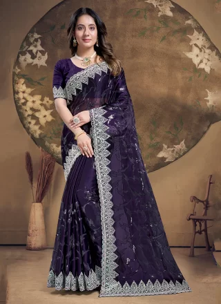 Silk Trendy Saree with Embroidered and Sequins Work