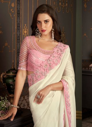 Silk Trendy Saree with Patch Border and Embroidered Work