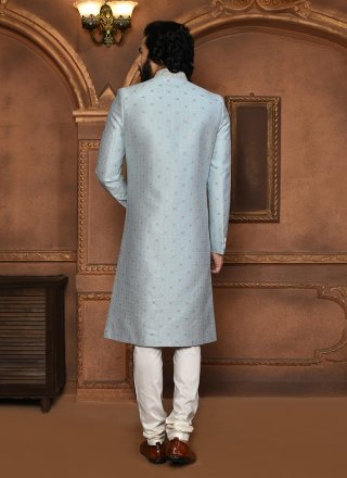 Silver Art Silk Embroidered, Hand and Resham Work Sherwani Mens Wear for Ceremonial