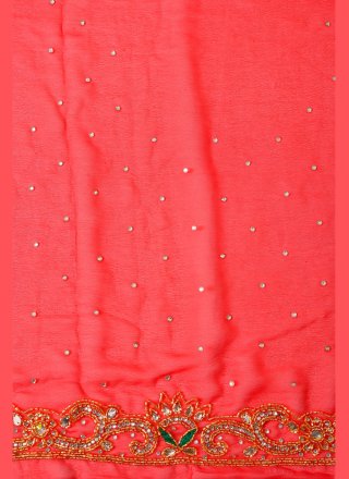Simplistic Red Georgette Traditional Saree with Embroidered, Stone and Thread Work