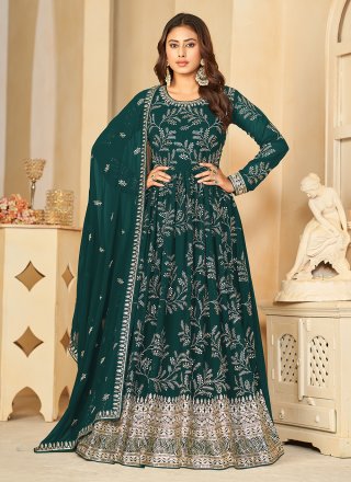 Buy Resham Embroidered Georgette Green Anarkali Suit Online - lstv01058 |  Andaaz Fashion